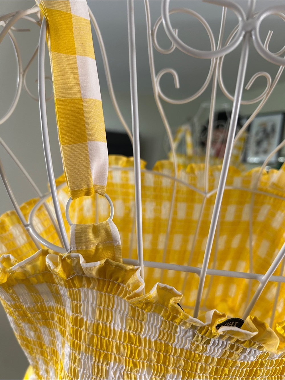Yellow Gingham Maxi Dress with Smocked Bodice - Picture 6 of 7